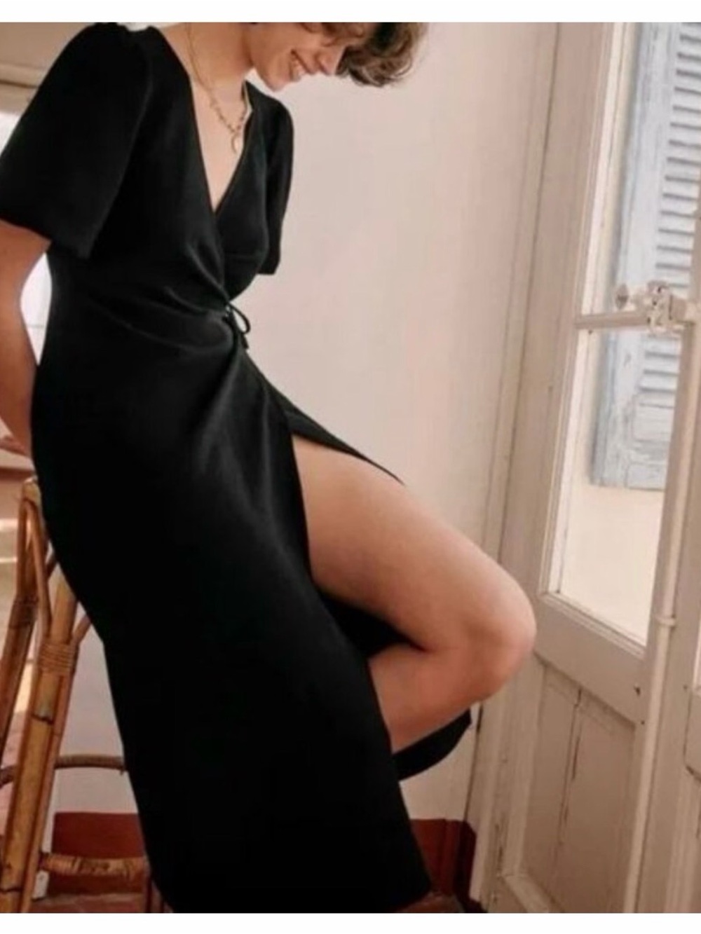 Sezane Wrap Midi Dress with Side Slit